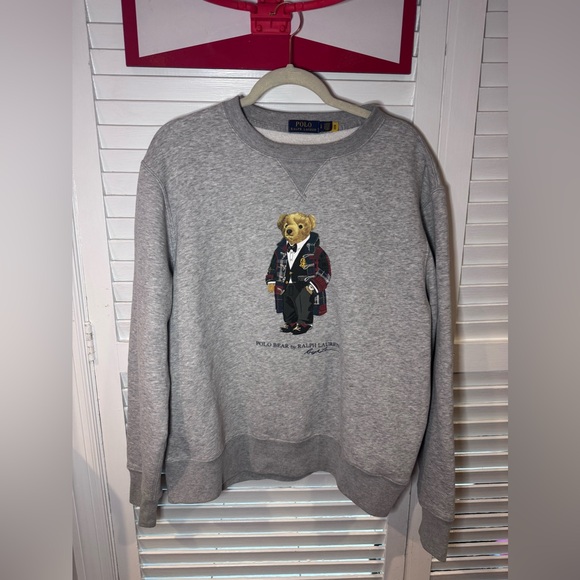 Polo Ralph Lauren Polo Bear Crewneck Sweatshirt Gray Fleece Men’s L - Picture 2 of 7